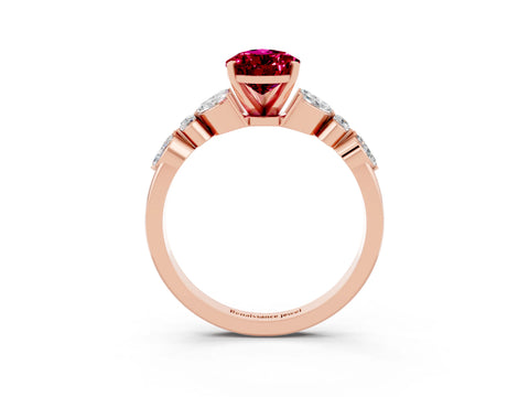 Rose gold Pear Cut Garnet Solitaire Ring with Side Stones and Four-Prong Setting_15