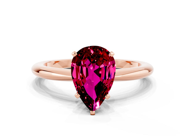 Rose gold Pear Cut Garnet Solitaire Ring with Six-Prong Setting and Classic Band