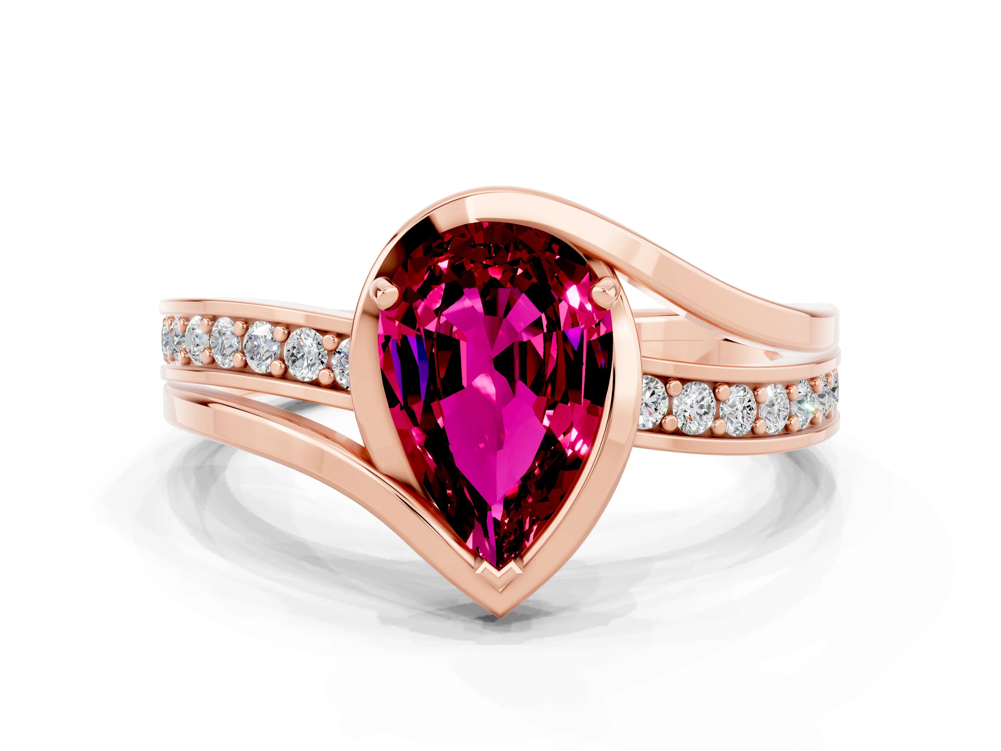 Rose gold Pear Cut Garnet Solitaire Ring with Split Shank and Prong Setting