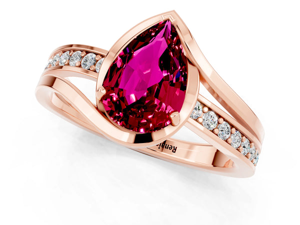 Rose gold Pear Cut Garnet Solitaire Ring with Split Shank and Prong Setting