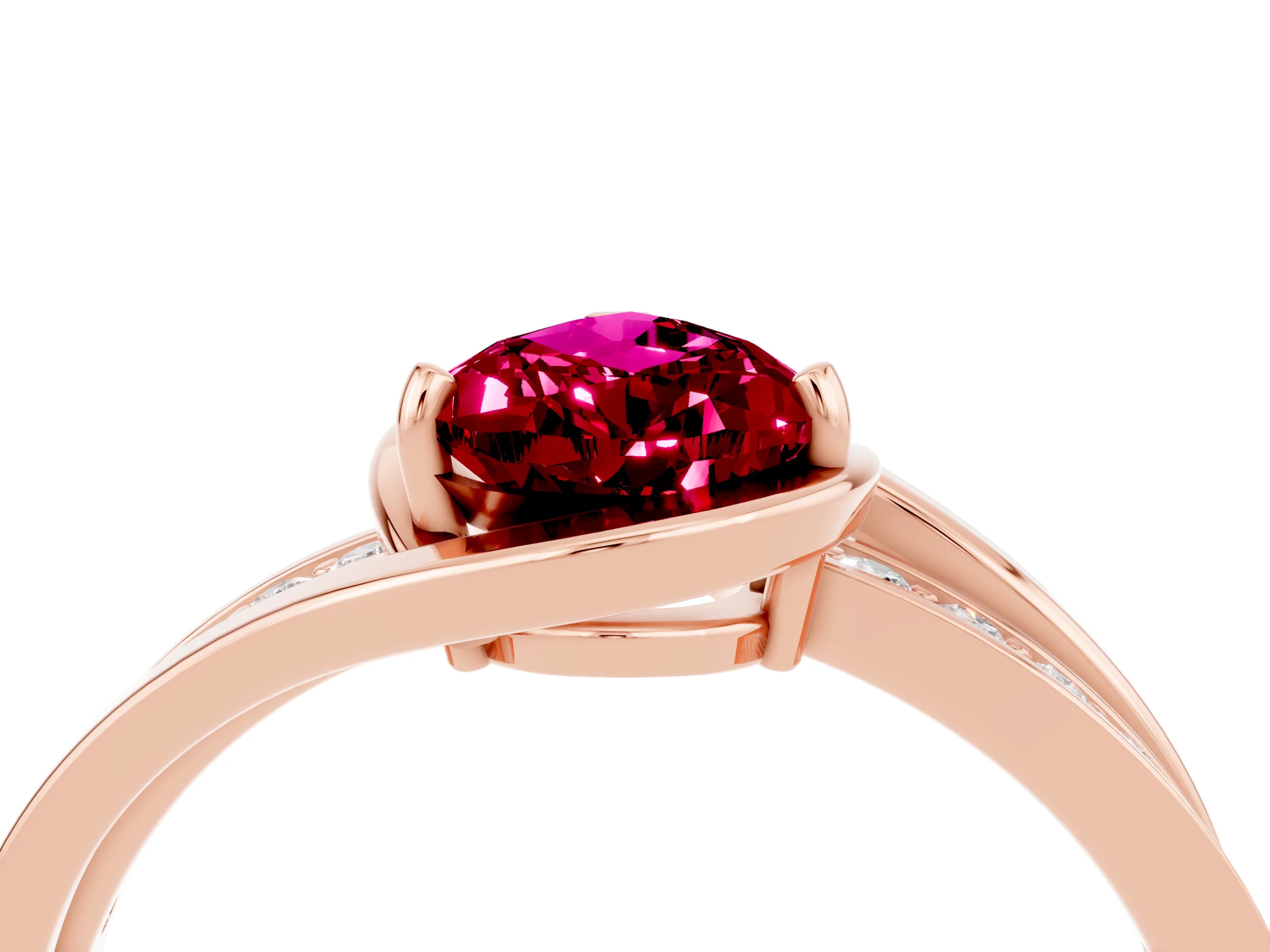 Rose gold Pear Cut Garnet Solitaire Ring with Split Shank and Prong Setting_4