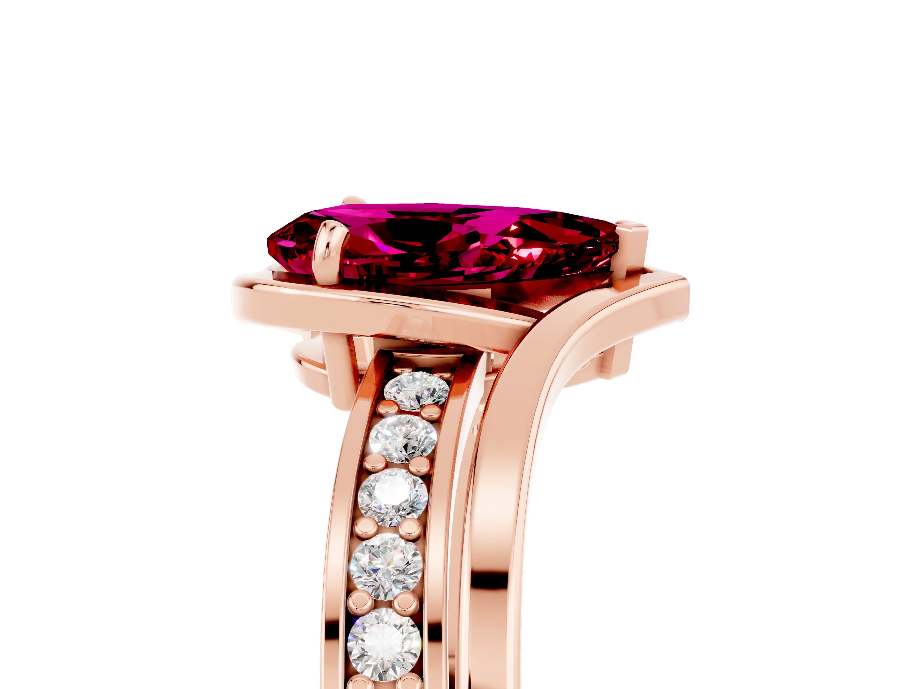 Rose gold Pear Cut Garnet Solitaire Ring with Split Shank and Prong Setting_5