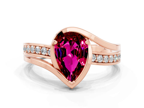 Rose gold Pear Cut Garnet Solitaire Ring with Split Shank and Prong Setting