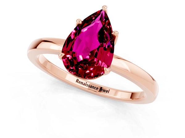 Rose gold Pear Cut Garnet Solitaire Ring with Thin Band and Prong Setting