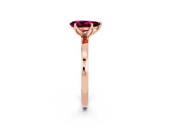 Rose gold Pear Cut Garnet Solitaire Ring with Thin Band and Prong Setting