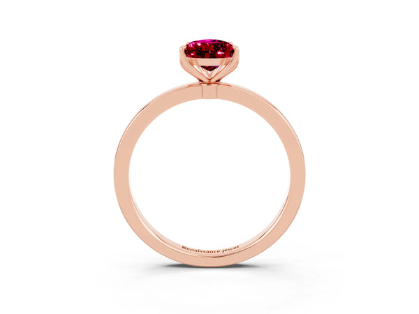 Rose gold Pear Cut Garnet Solitaire Ring with Thin Band and Prong Setting