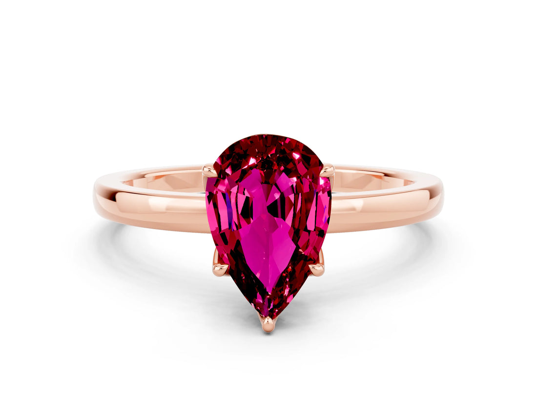 Rose gold Pear Cut Garnet Solitaire Ring with Thin Band and Prong Setting_24