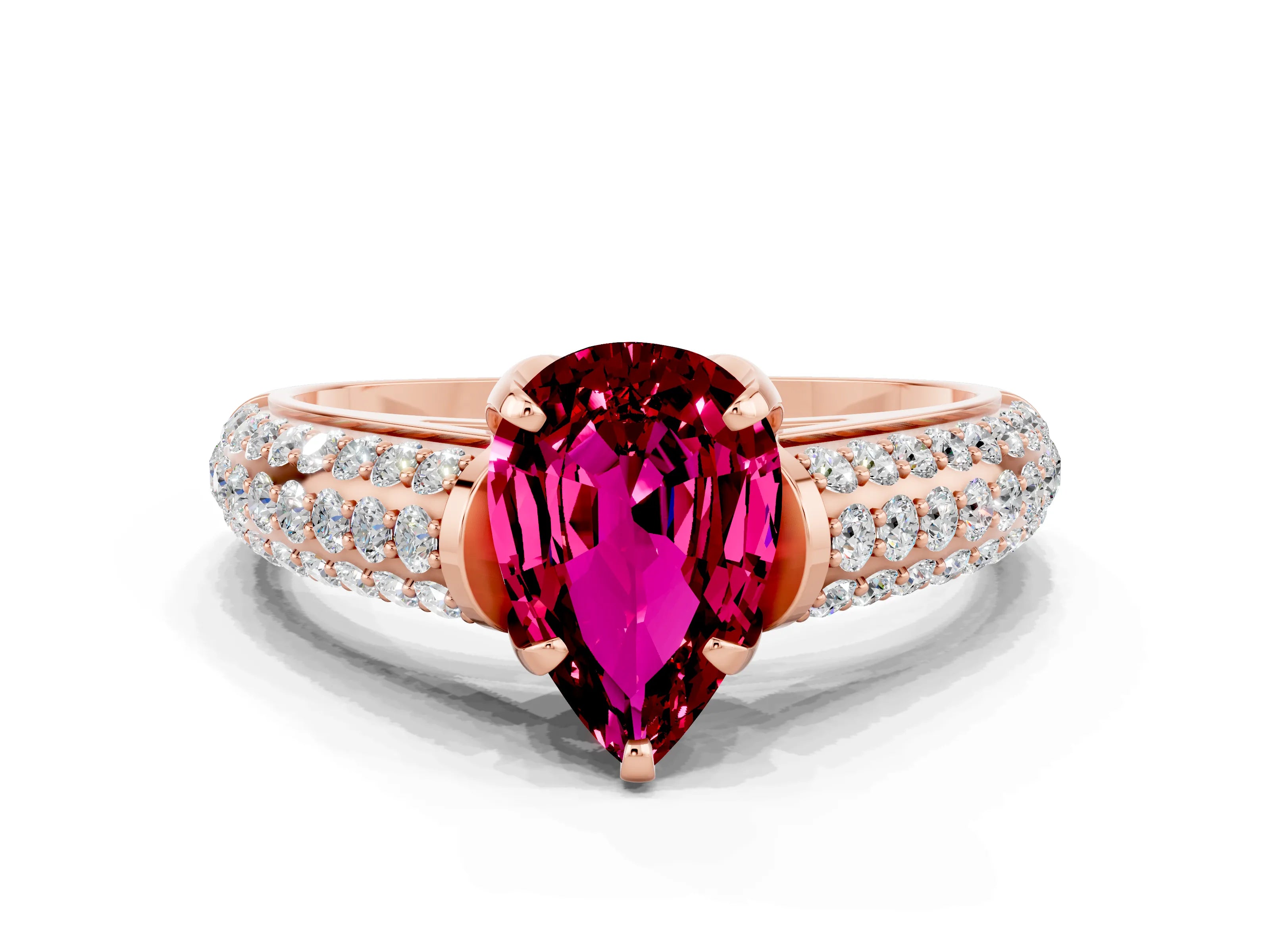 Rose gold Pear Cut Garnet Solitaire Ring with Three-Row Pavé Band and Four-Prong Setting_12
