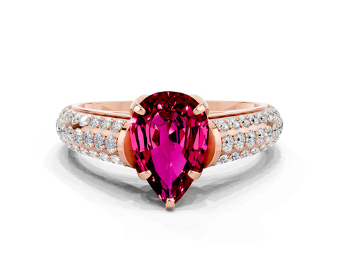 Rose gold Pear Cut Garnet Solitaire Ring with Three-Row Pavé Band and Four-Prong Setting_12