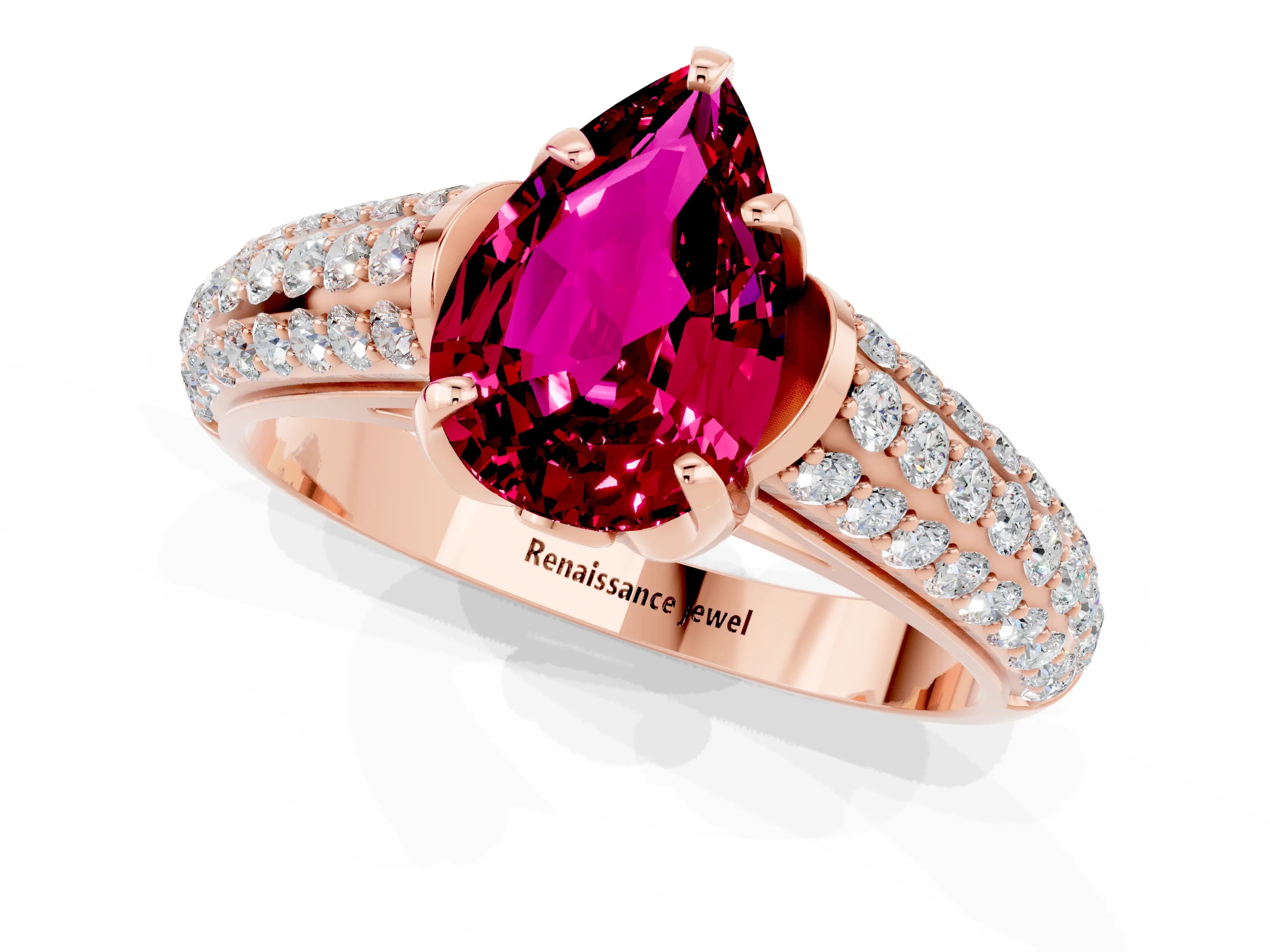 Rose gold Pear Cut Garnet Solitaire Ring with Three-Row Pavé Band and Four-Prong Setting_13
