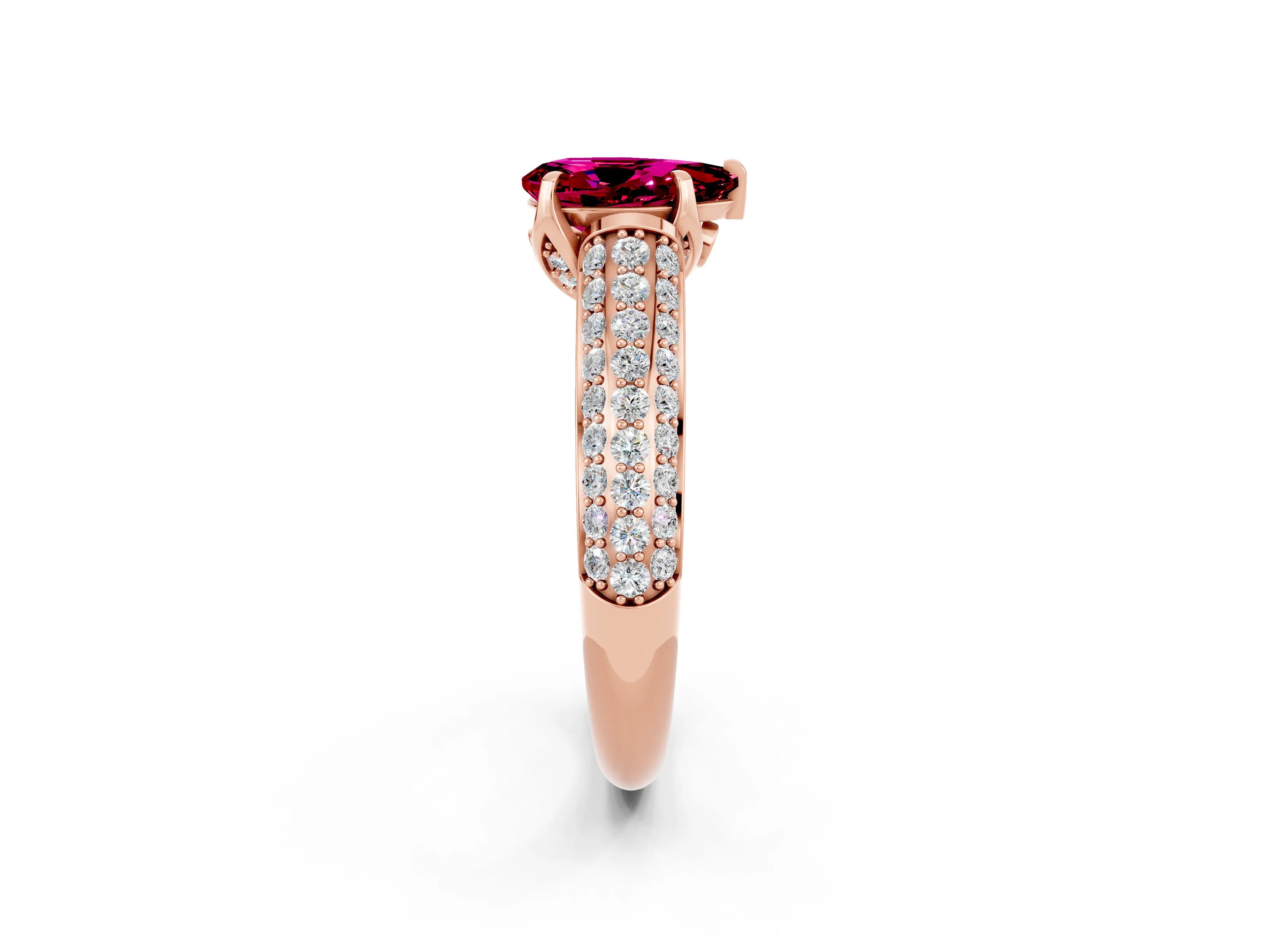 Rose gold Pear Cut Garnet Solitaire Ring with Three-Row Pavé Band and Four-Prong Setting_14