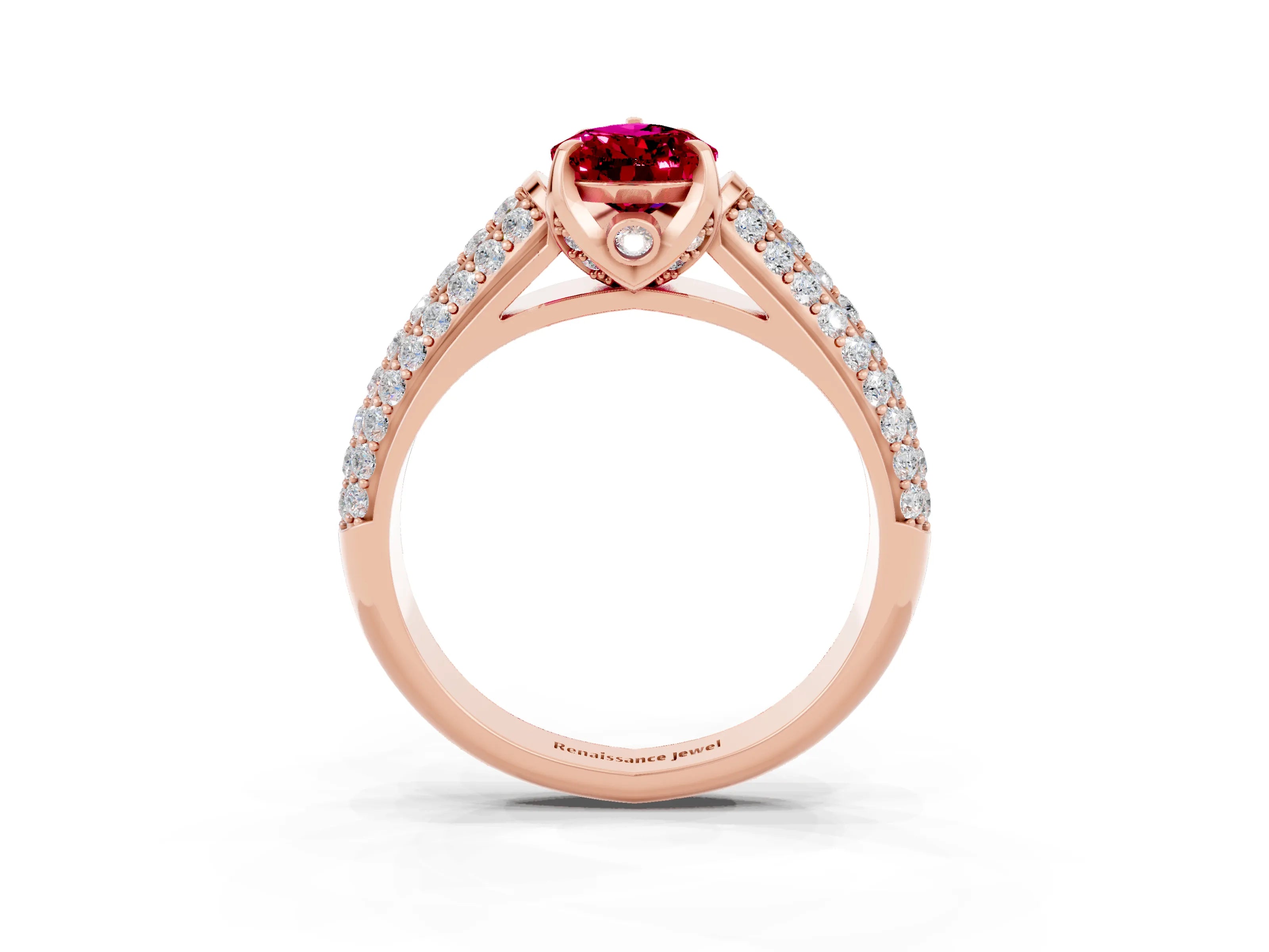 Rose gold Pear Cut Garnet Solitaire Ring with Three-Row Pavé Band and Four-Prong Setting_15
