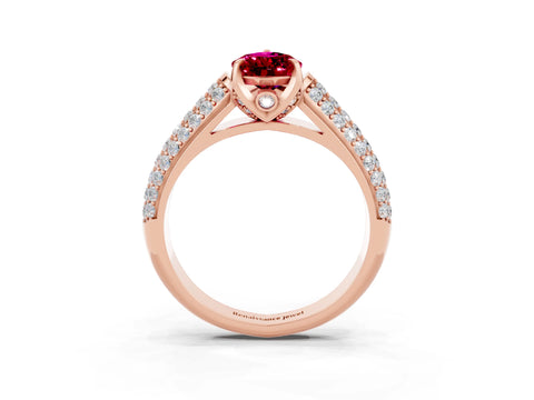 Rose gold Pear Cut Garnet Solitaire Ring with Three-Row Pavé Band and Four-Prong Setting_15