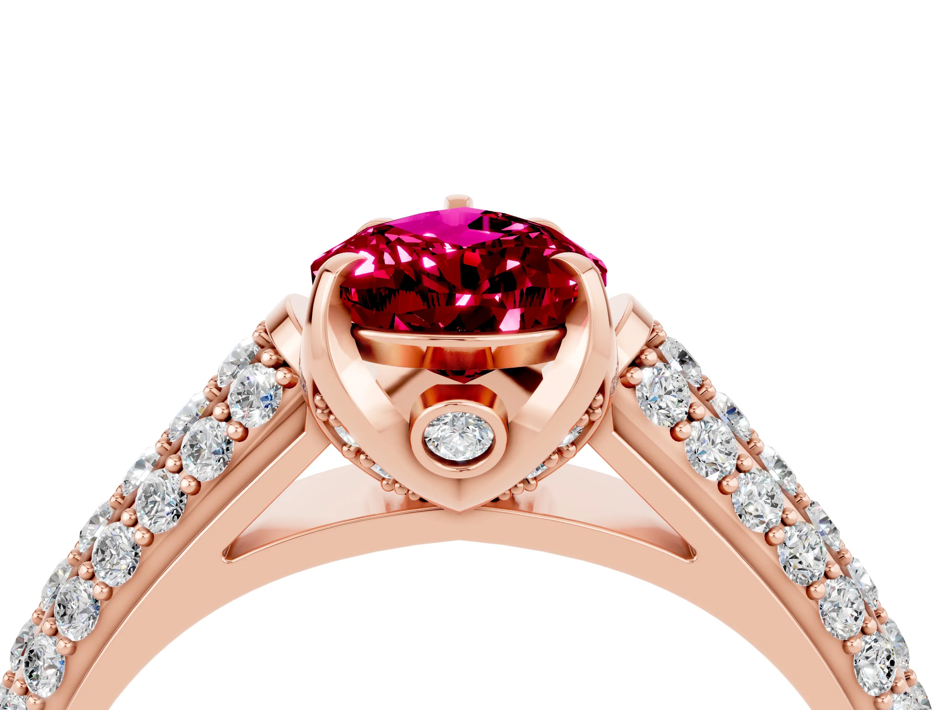 Rose gold Pear Cut Garnet Solitaire Ring with Three-Row Pavé Band and Four-Prong Setting_16