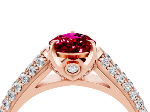 Rose gold Pear Cut Garnet Solitaire Ring with Three-Row Pavé Band and Four-Prong Setting_16