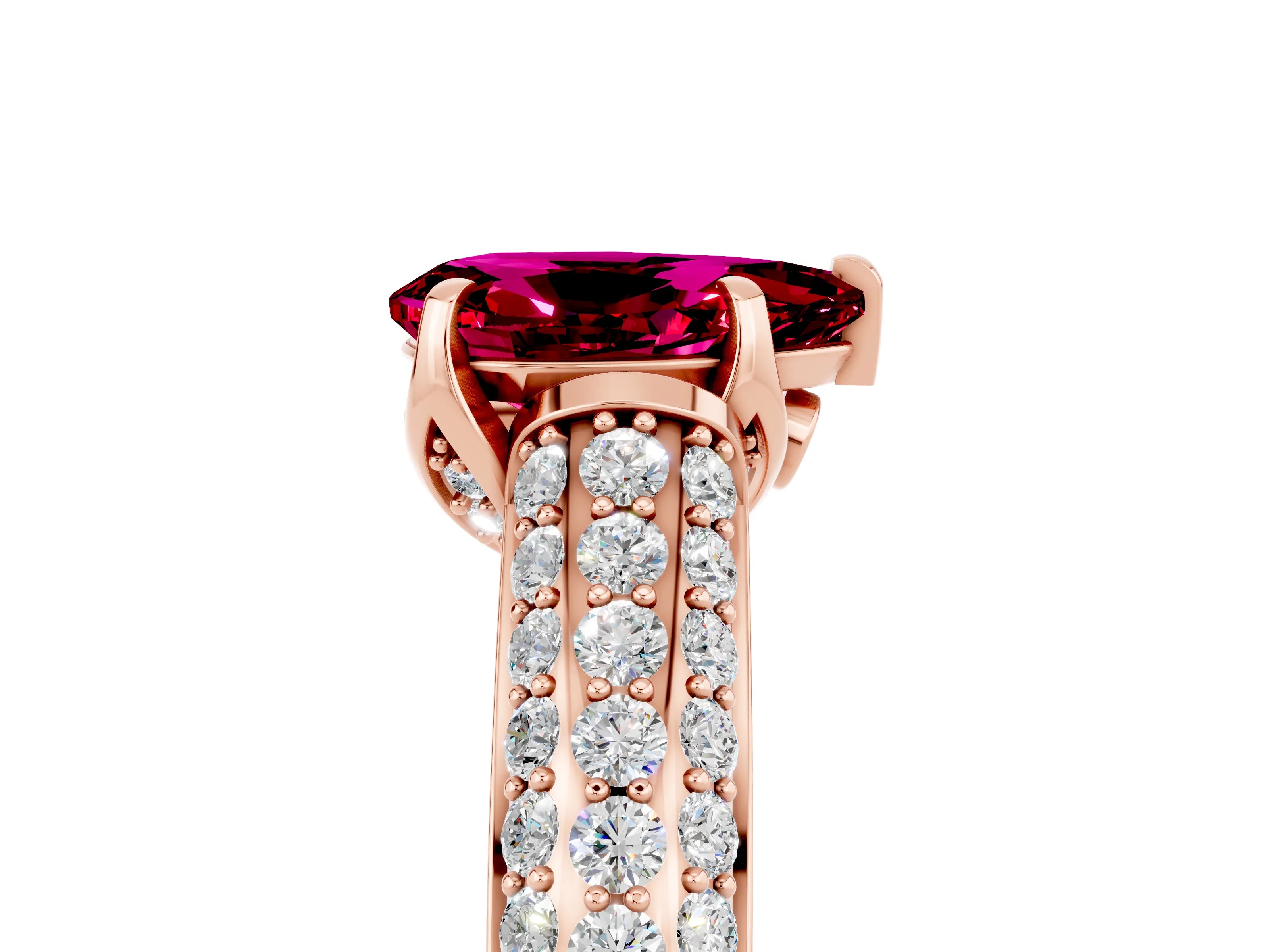 Rose gold Pear Cut Garnet Solitaire Ring with Three-Row Pavé Band and Four-Prong Setting_17