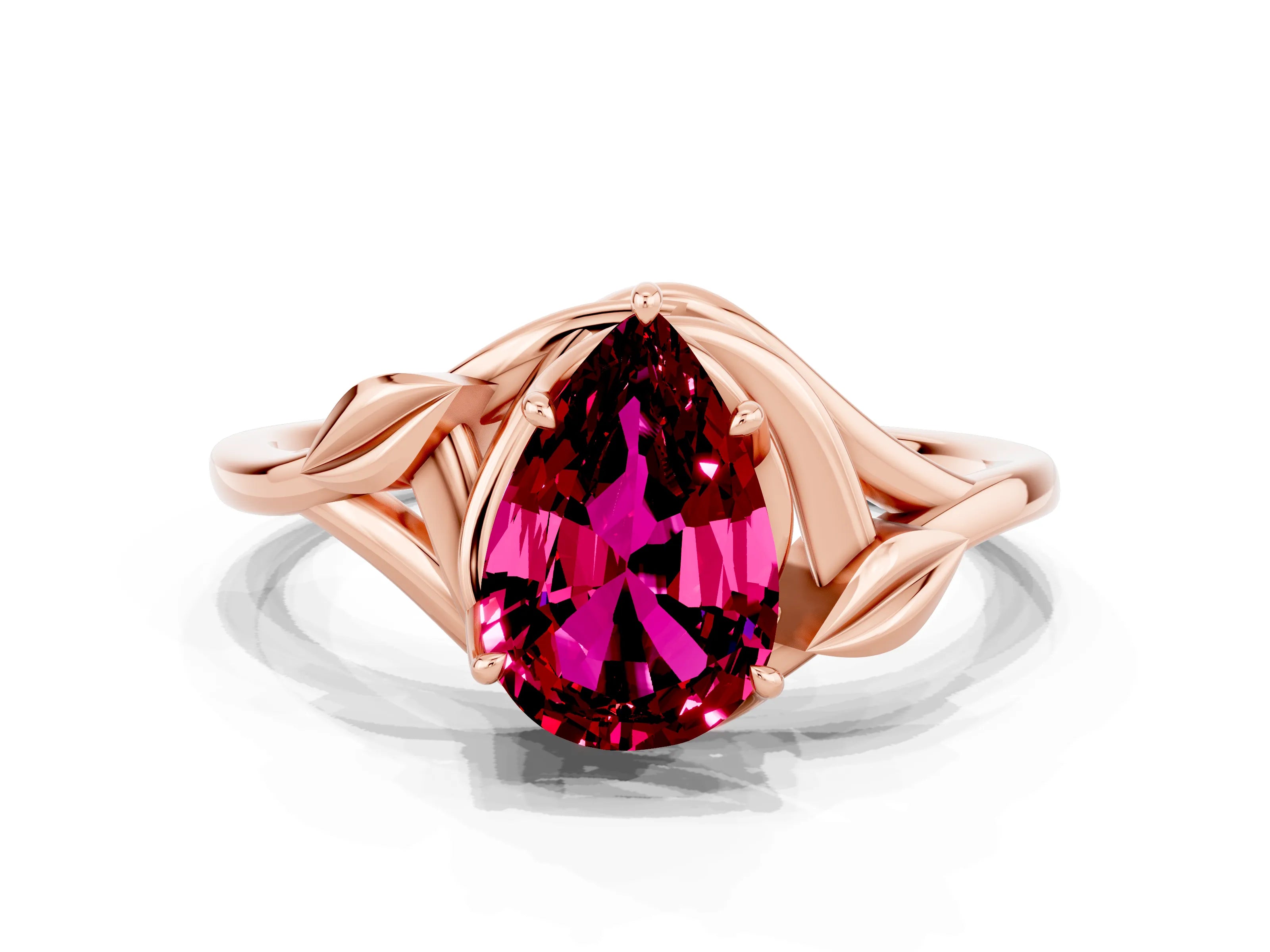 Rose gold Pear Cut Garnet Solitaire Ring with Twist Band and Four-Prong Setting_24