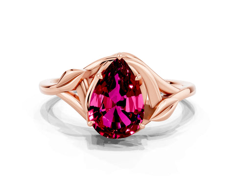 Rose gold Pear Cut Garnet Solitaire Ring with Twist Band and Four-Prong Setting_24