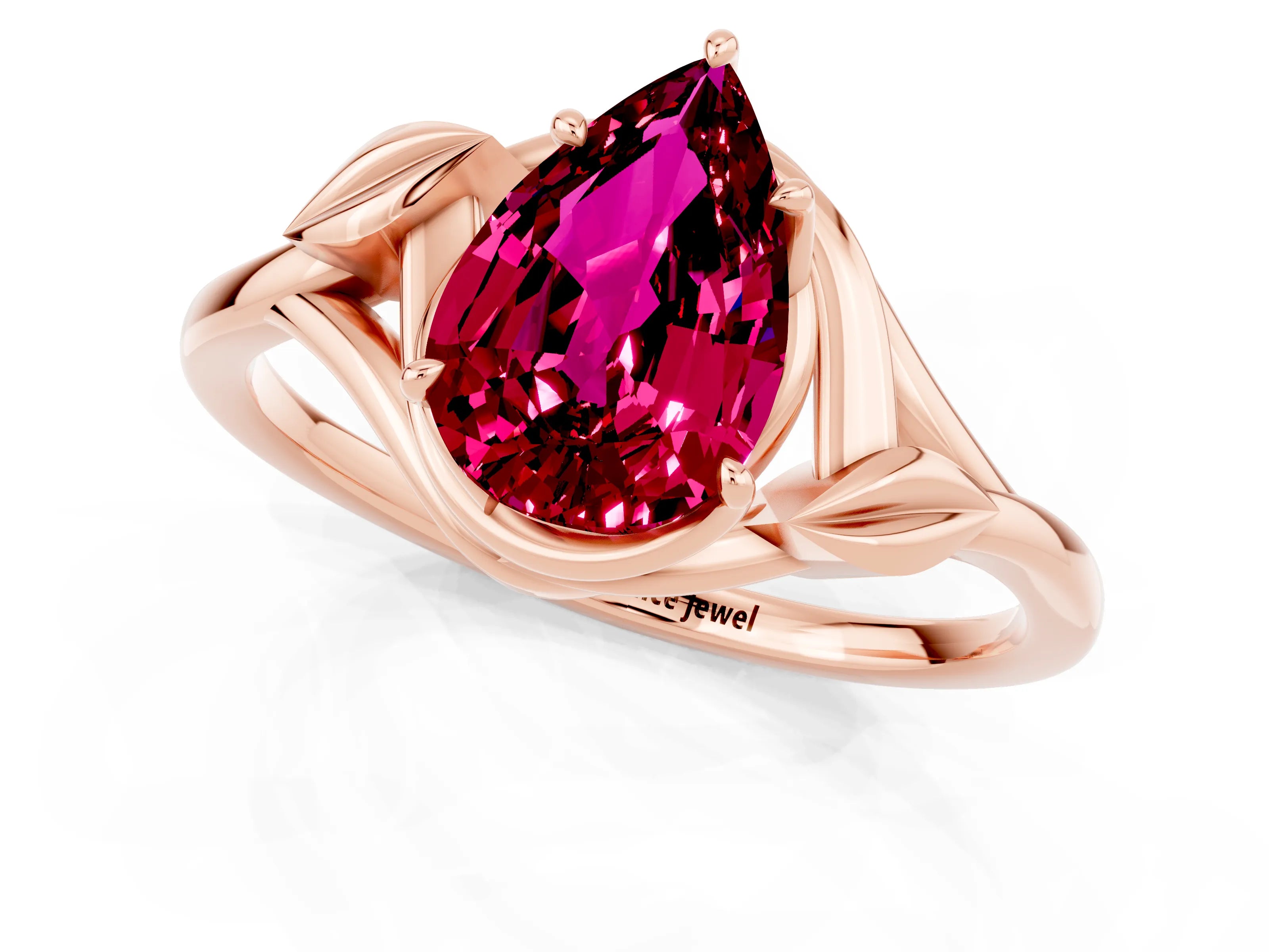 Rose gold Pear Cut Garnet Solitaire Ring with Twist Band and Four-Prong Setting_25