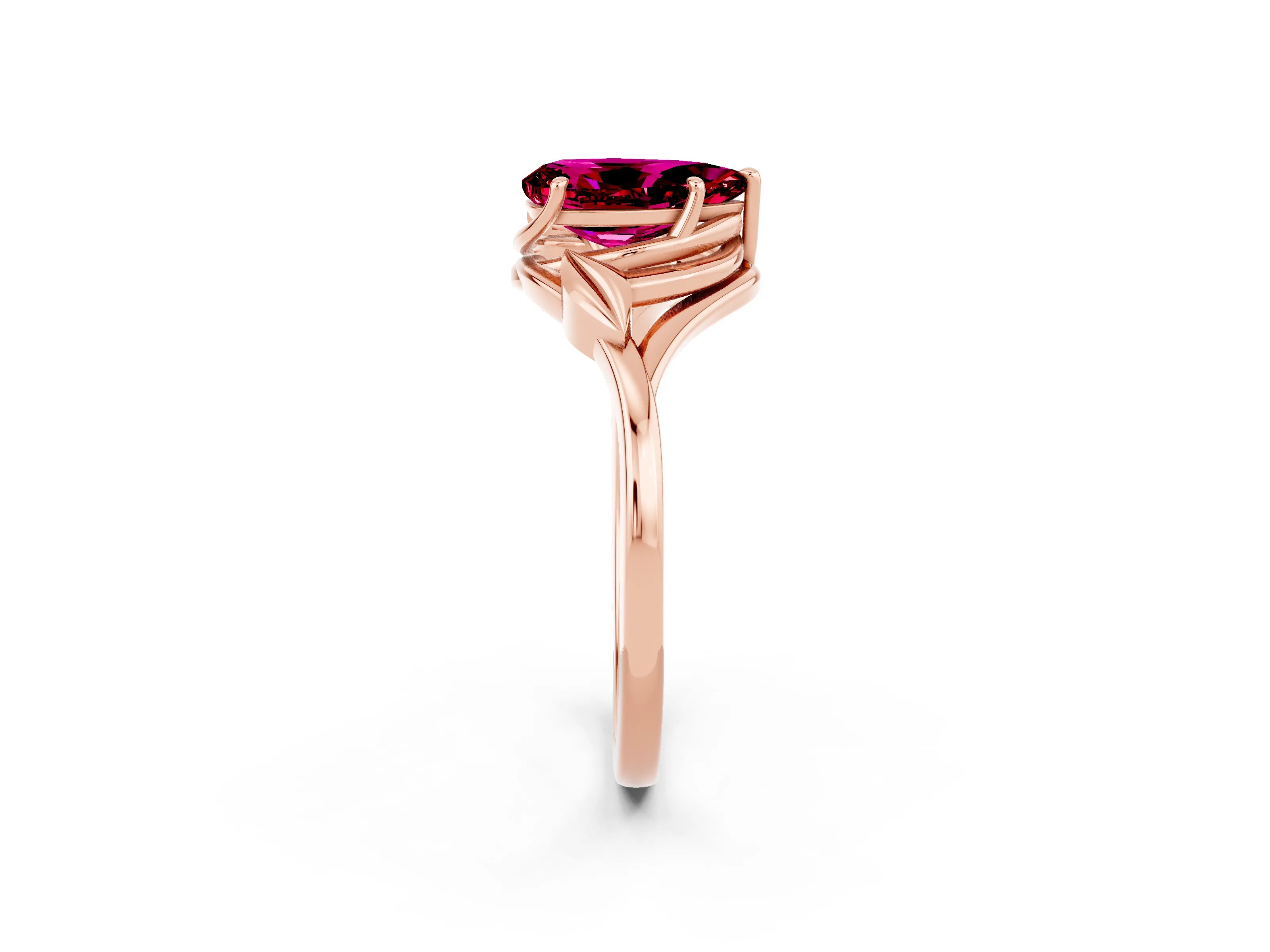 Rose gold Pear Cut Garnet Solitaire Ring with Twist Band and Four-Prong Setting_26