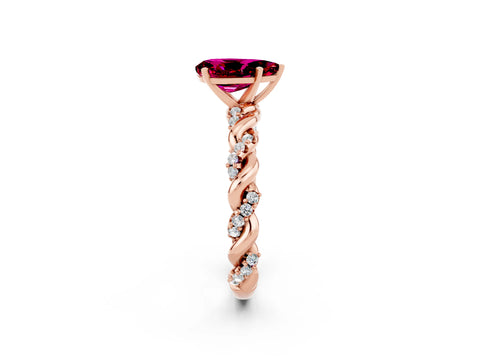 Rose gold Pear Cut Garnet Solitaire Ring with Twisted Band and Pavé Accents_2