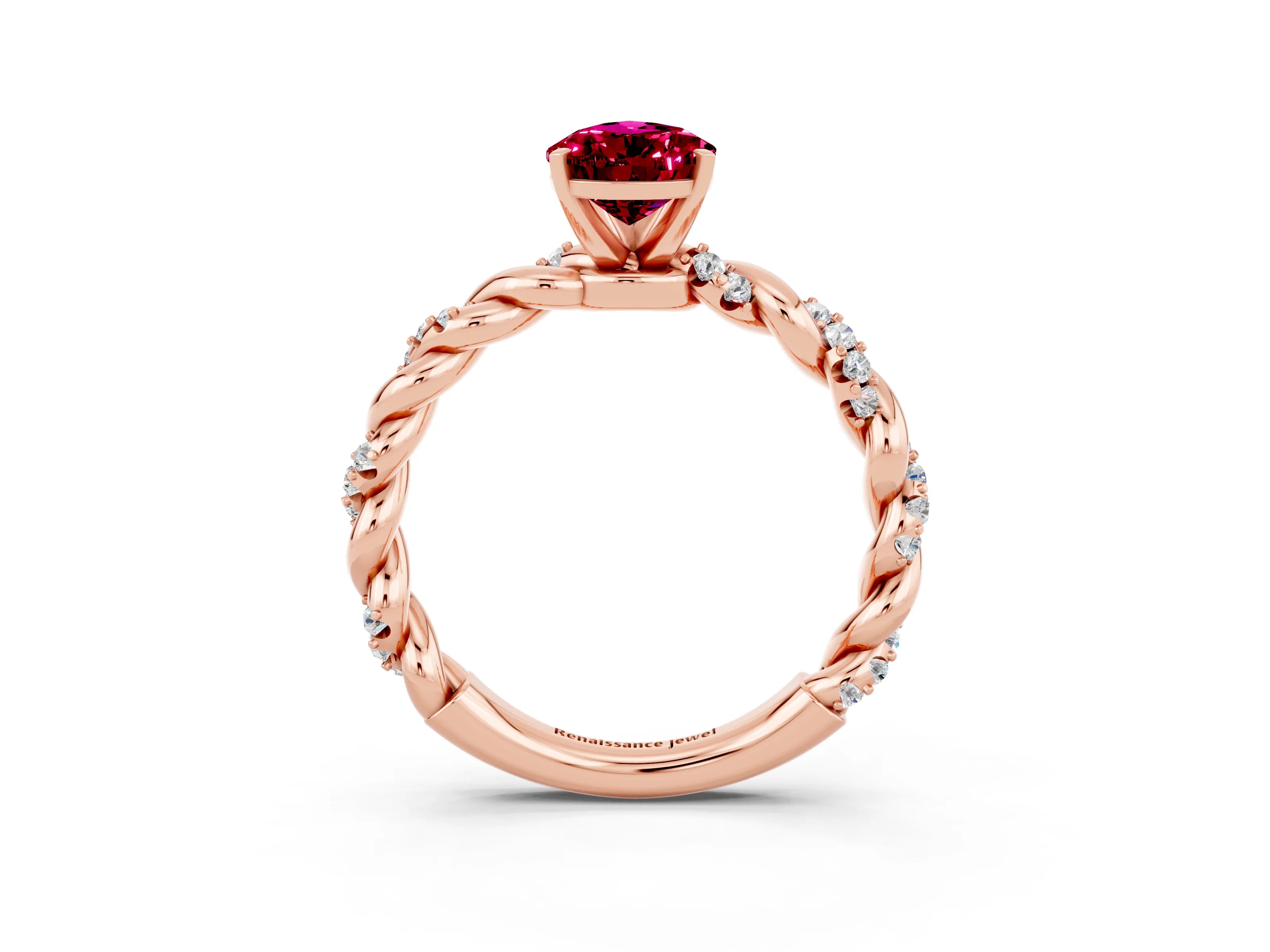 Rose gold Pear Cut Garnet Solitaire Ring with Twisted Band and Pavé Accents_3
