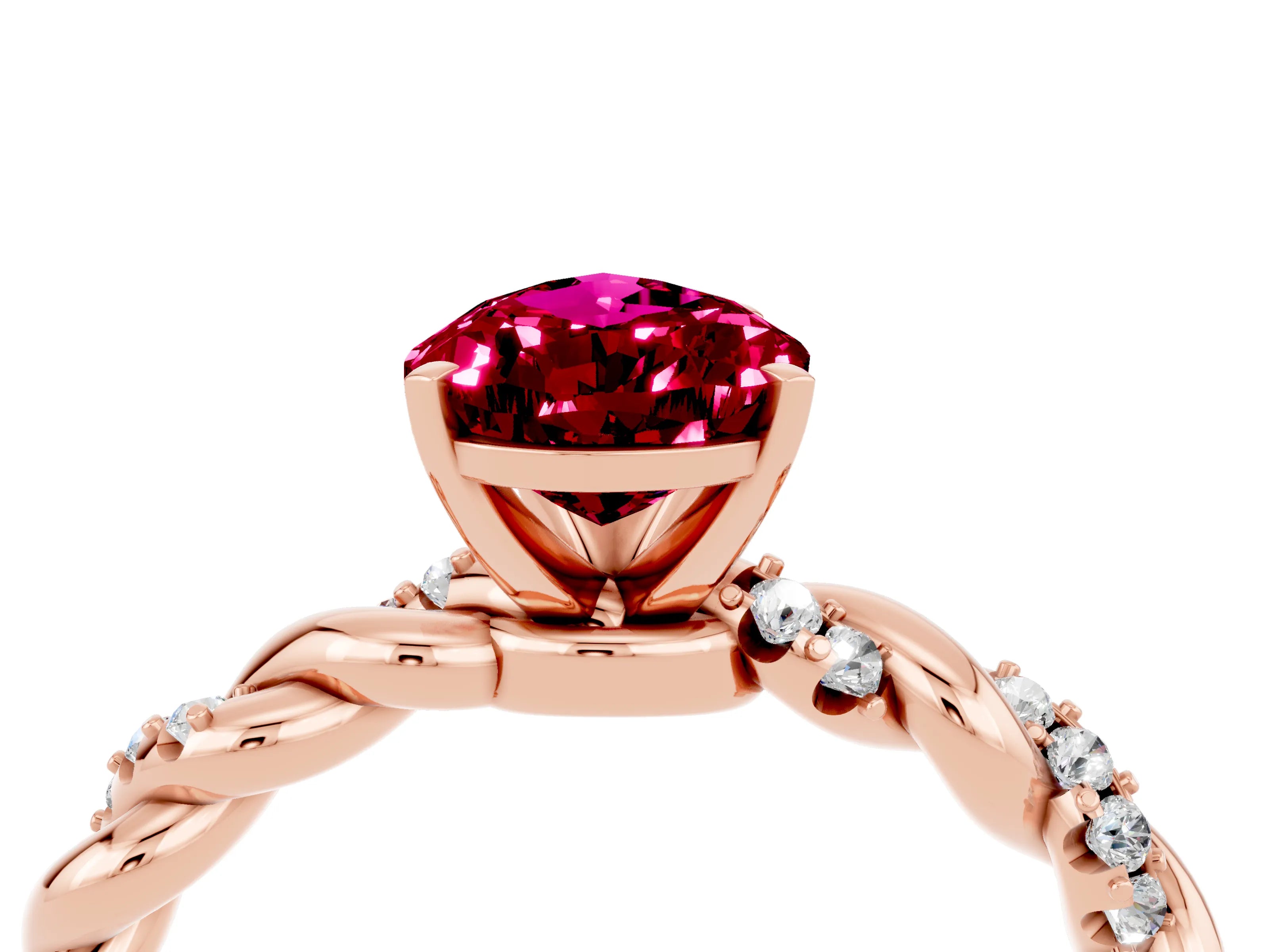Rose gold Pear Cut Garnet Solitaire Ring with Twisted Band and Pavé Accents_4