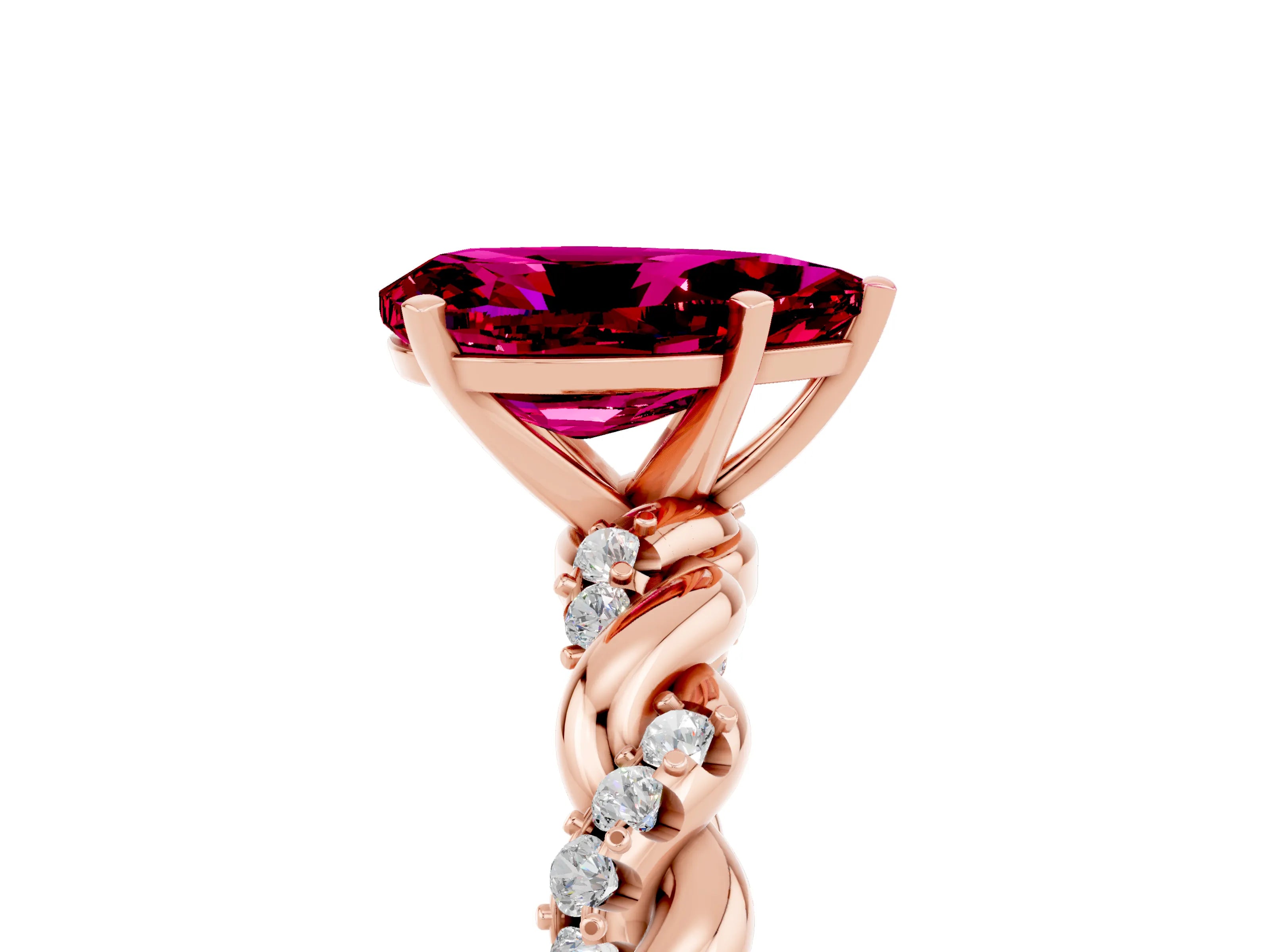 Rose gold Pear Cut Garnet Solitaire Ring with Twisted Band and Pavé Accents_5
