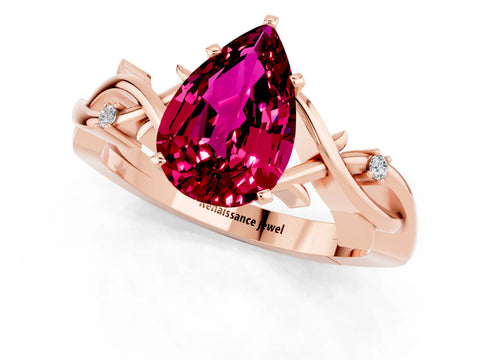 Rose gold Pear Cut Garnet Solitaire Ring with Twisted Band and Prong Setting_1