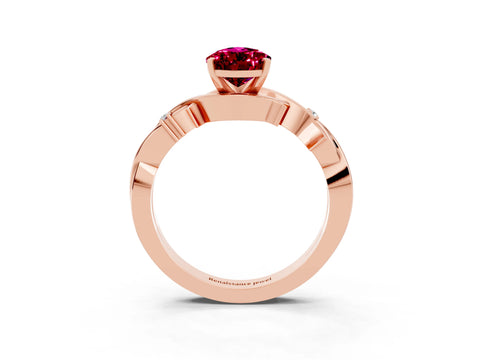 Rose gold Pear Cut Garnet Solitaire Ring with Twisted Band and Prong Setting_3