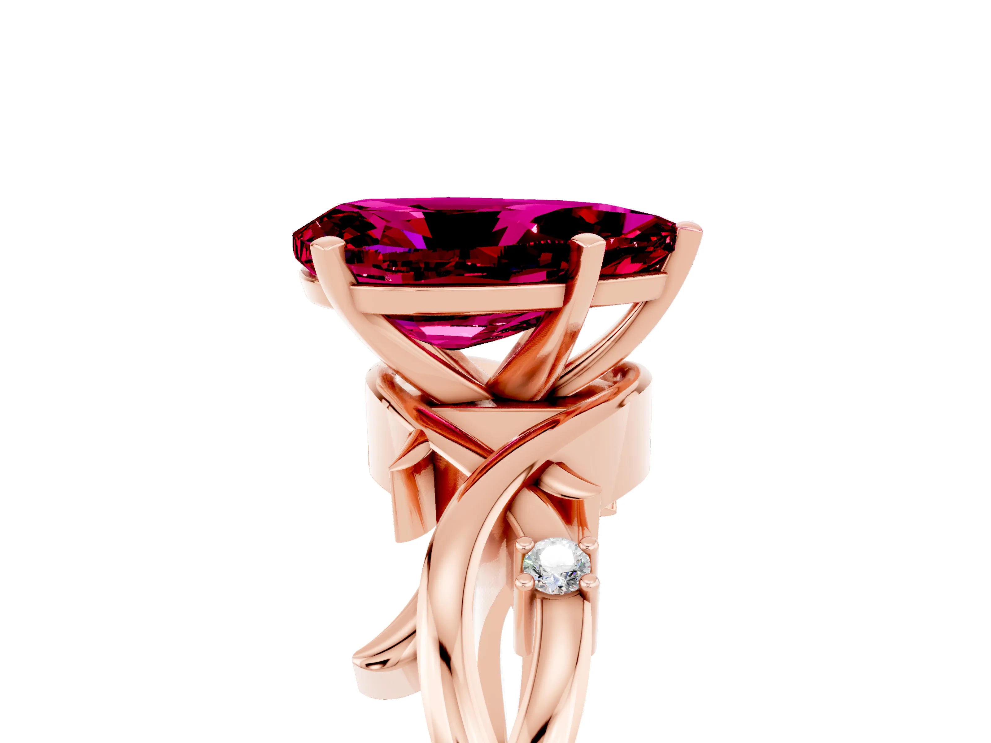 Rose gold Pear Cut Garnet Solitaire Ring with Twisted Band and Prong Setting_5