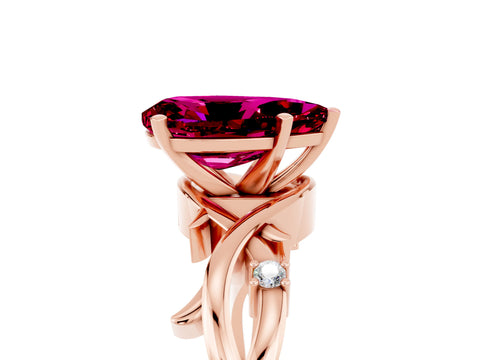 Rose gold Pear Cut Garnet Solitaire Ring with Twisted Band and Prong Setting_5