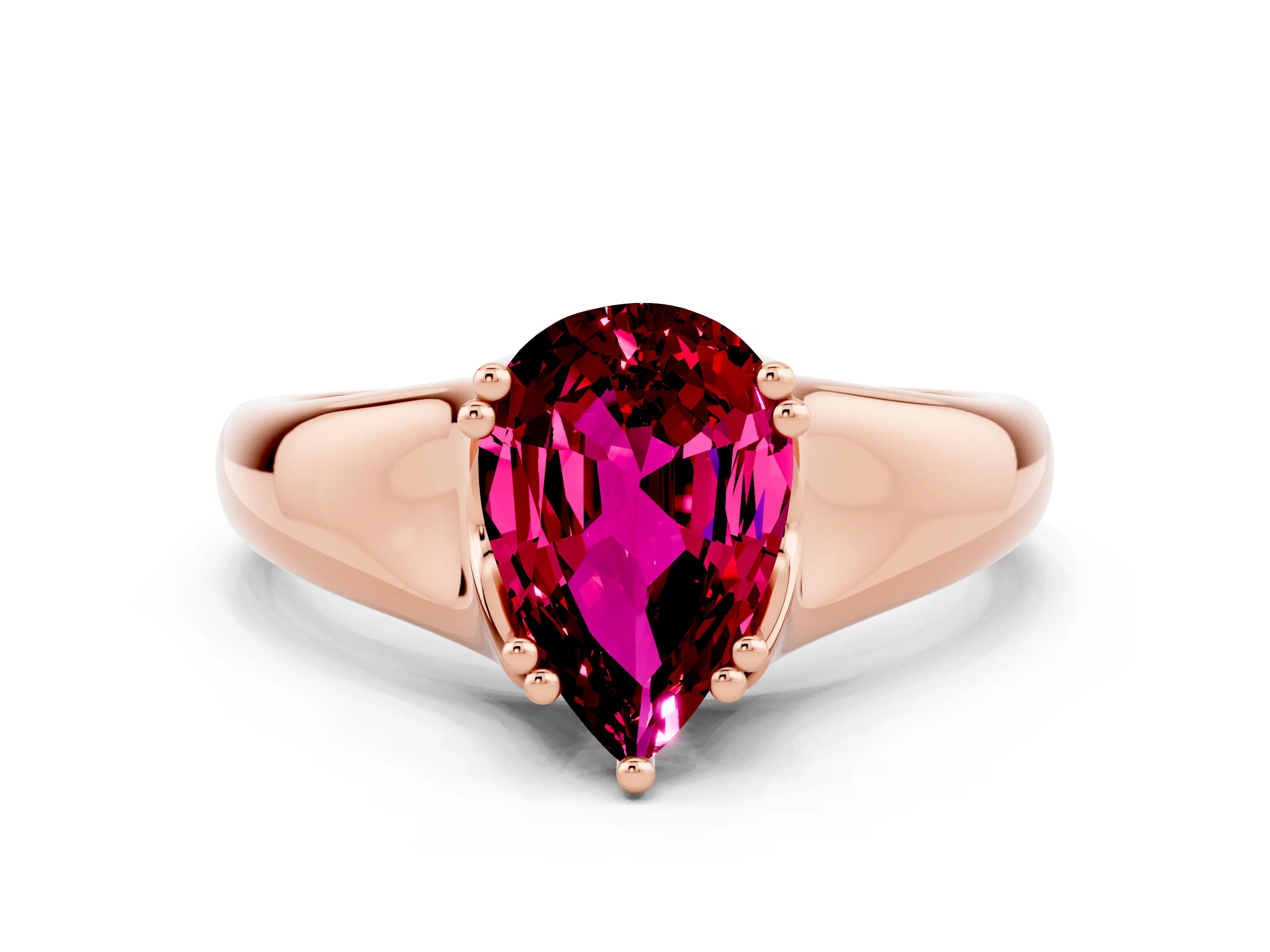 Rose gold Pear Cut Garnet Solitaire Ring with Wide Band and Prong Setting