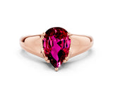 Rose gold Pear Cut Garnet Solitaire Ring with Wide Band and Prong Setting