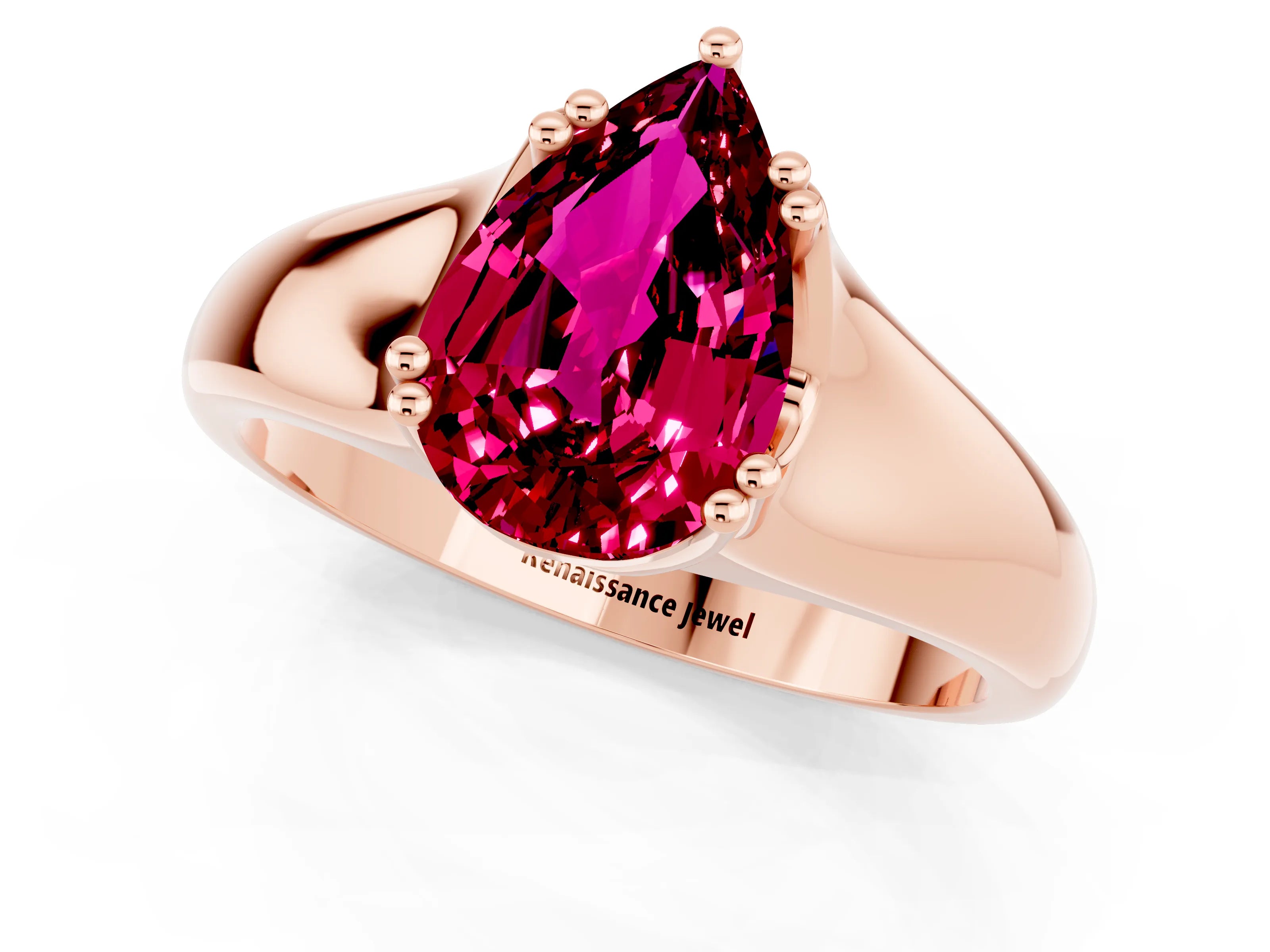 Rose gold Pear Cut Garnet Solitaire Ring with Wide Band and Prong Setting_1