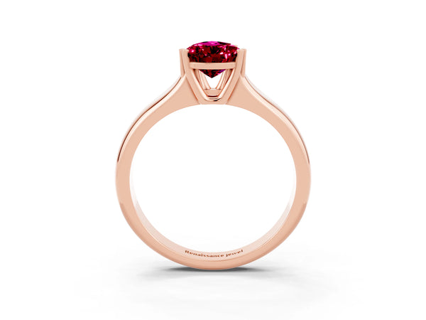 Rose gold Pear Cut Garnet Solitaire Ring with Wide Band and Prong Setting