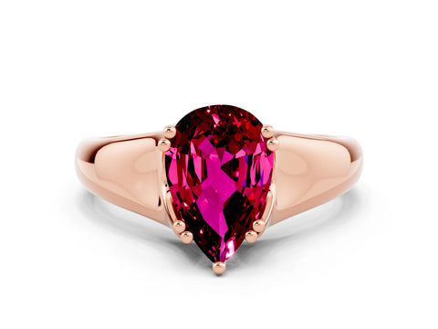 Rose gold Pear Cut Garnet Solitaire Ring with Wide Band and Prong Setting