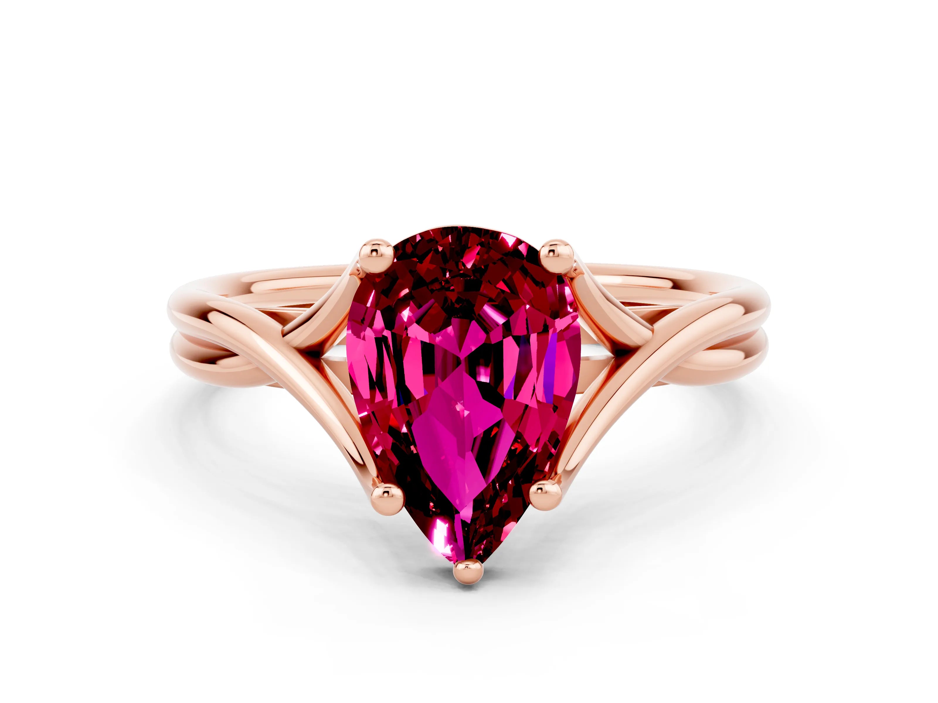 Rose gold Pear Cut Garnet Solitaire Twist Band Prong Setting Ring_24