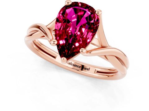 Rose gold Pear Cut Garnet Solitaire Twist Band Prong Setting Ring_25