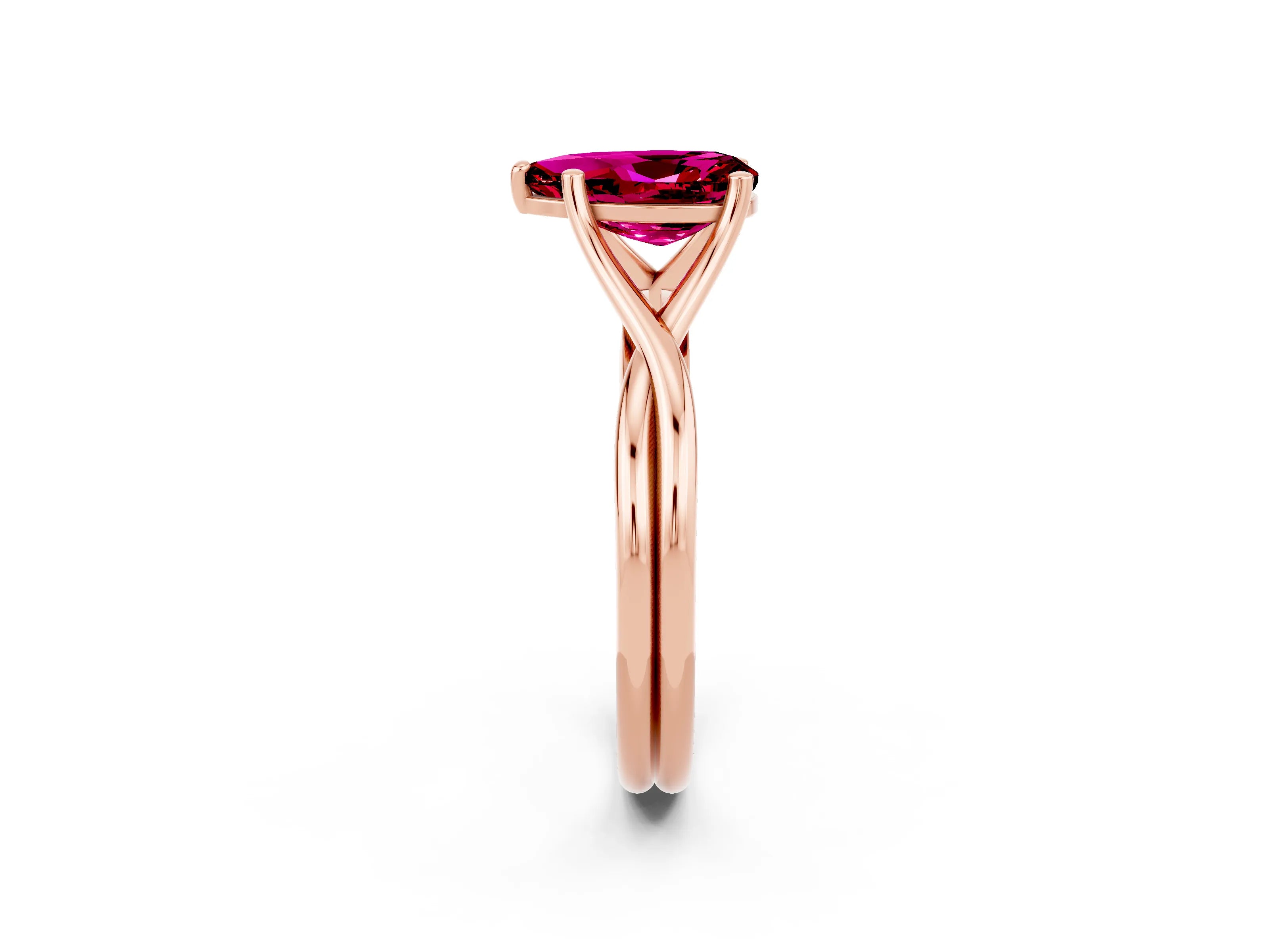 Rose gold Pear Cut Garnet Solitaire Twist Band Prong Setting Ring_26