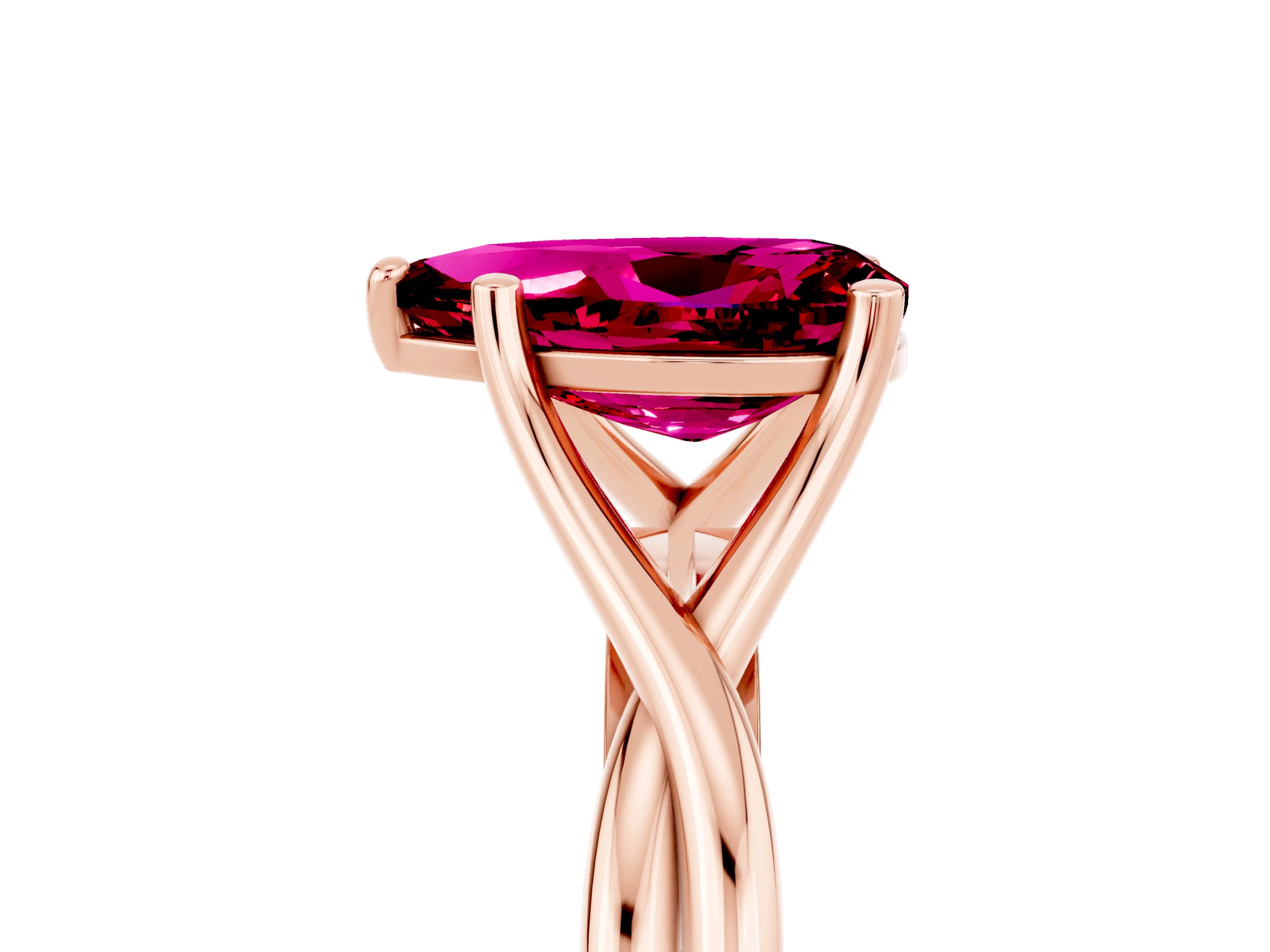 Rose gold Pear Cut Garnet Solitaire Twist Band Prong Setting Ring_29
