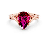 Rose gold Pear Cut Garnet Solitaire Twist Band Prong Setting Ring_36