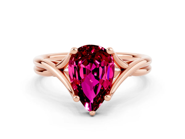 Rose gold Pear Cut Garnet Solitaire Twist Band Prong Setting Ring