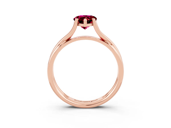 Rose gold Pear Cut Garnet Solitaire Twist Band Prong Setting Ring