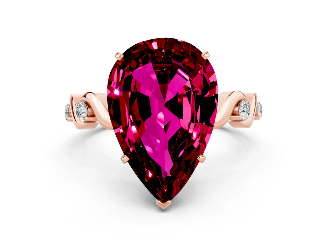 Rose gold Pear Cut Garnet Solitaire Twisted Band with Round  Accents and Prong Setting_23