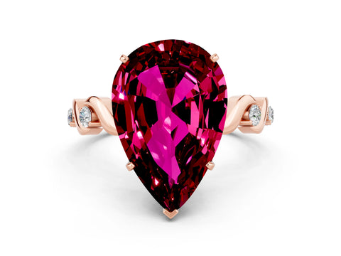Rose gold Pear Cut Garnet Solitaire Twisted Band with Round  Accents and Prong Setting_23