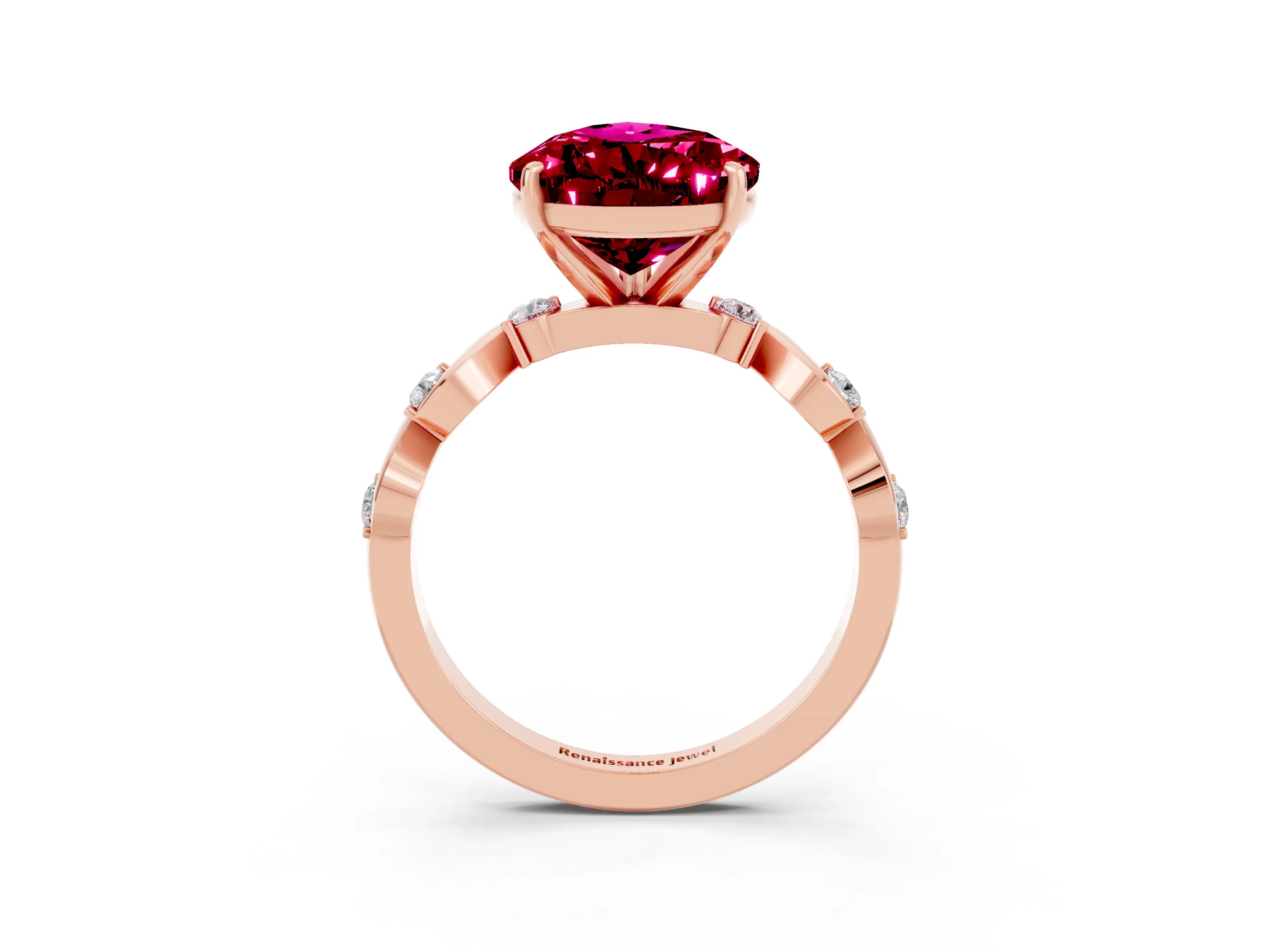 Rose gold Pear Cut Garnet Solitaire Twisted Band with Round  Accents and Prong Setting_26