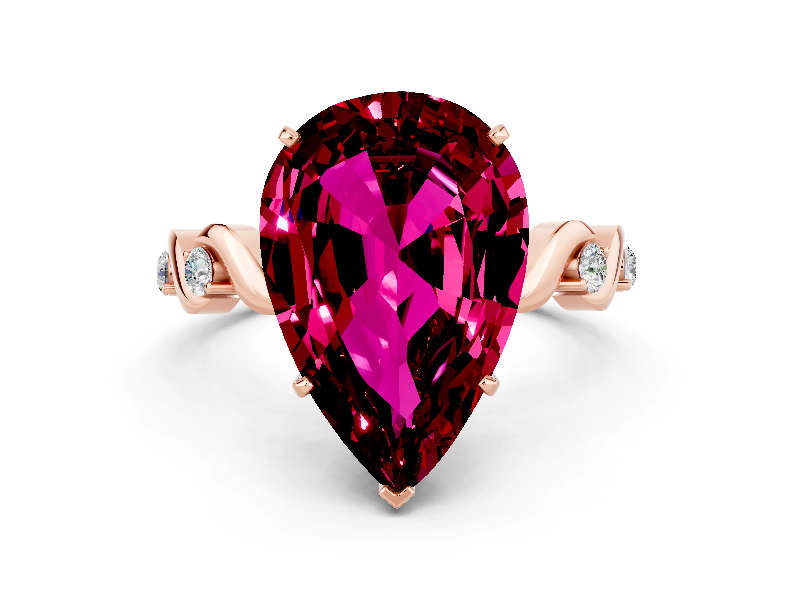 Rose gold Pear Cut Garnet Solitaire Twisted Band with Round  Accents and Prong Setting_36