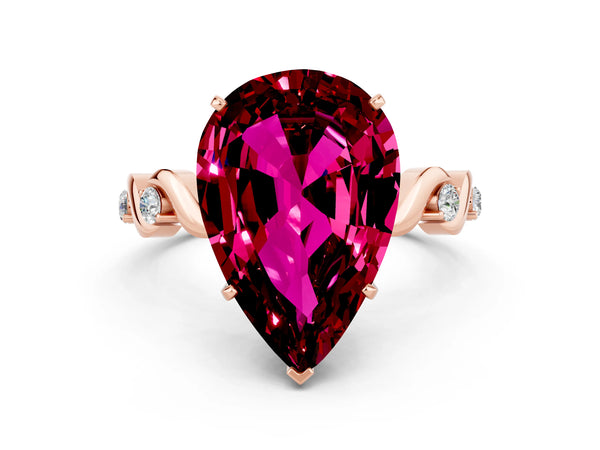 Rose gold Pear Cut Garnet Solitaire Twisted Band with Round  Accents and Prong Setting