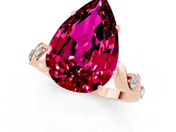 Rose gold Pear Cut Garnet Solitaire Twisted Band with Round  Accents and Prong Setting